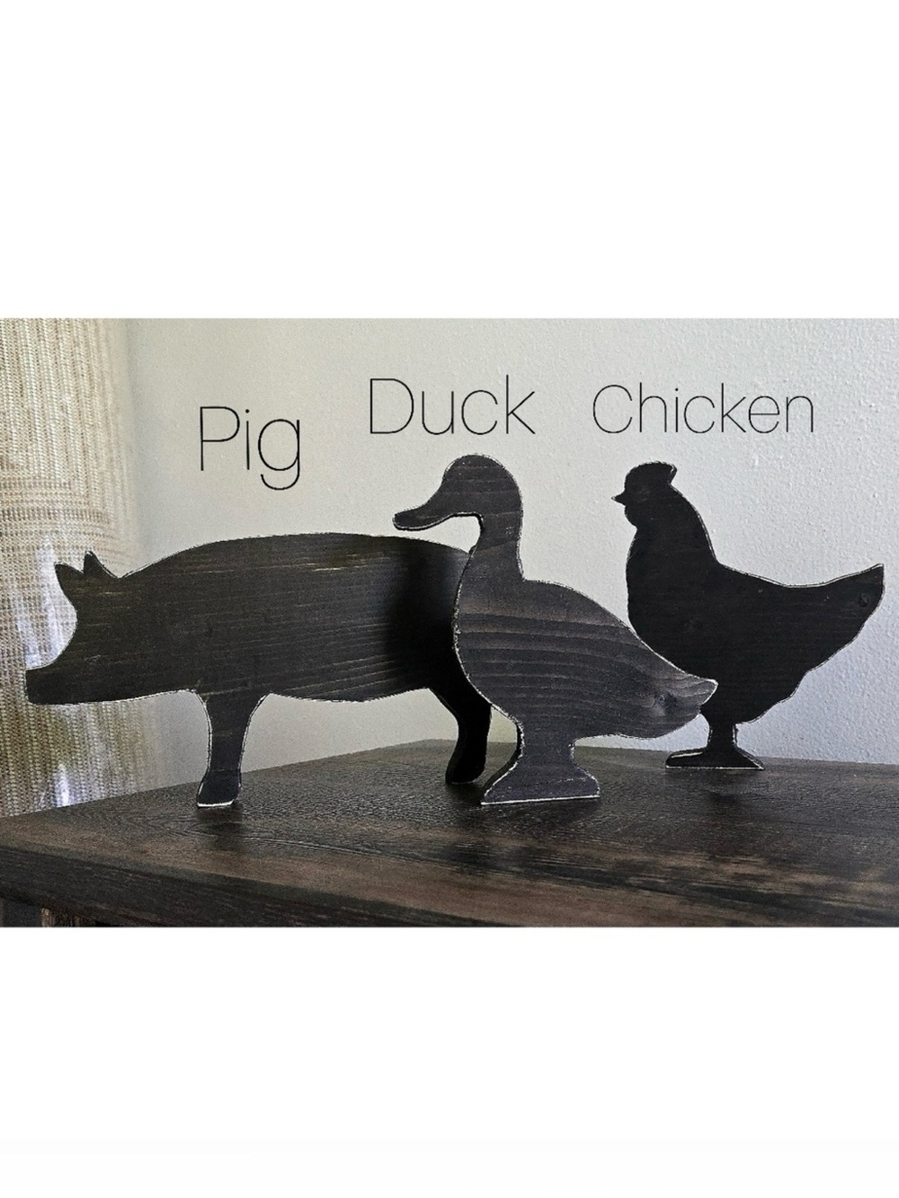 . Black Hand Carved 3 Piece Farm Animal Distressed Wooden Home Decor